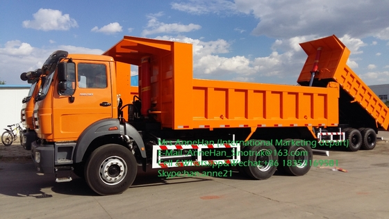 Το Beiben NG80 6x4 380hp πετά το βαρύ Tipper μπροστινό ανελκυστήρα χρώματος φορτηγών πορτοκαλή